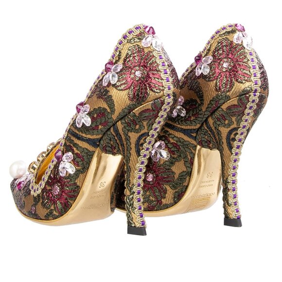 Dolce & Gabbana - Lurex Jacquard Crystals Embroidered Pumps ALADINO Gold EUR 39, - Picture 4 of 5